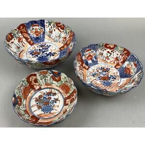 Antique 19th Century Japanese Imari Porcelain Nesting Bowls Set Of 3 *READ*